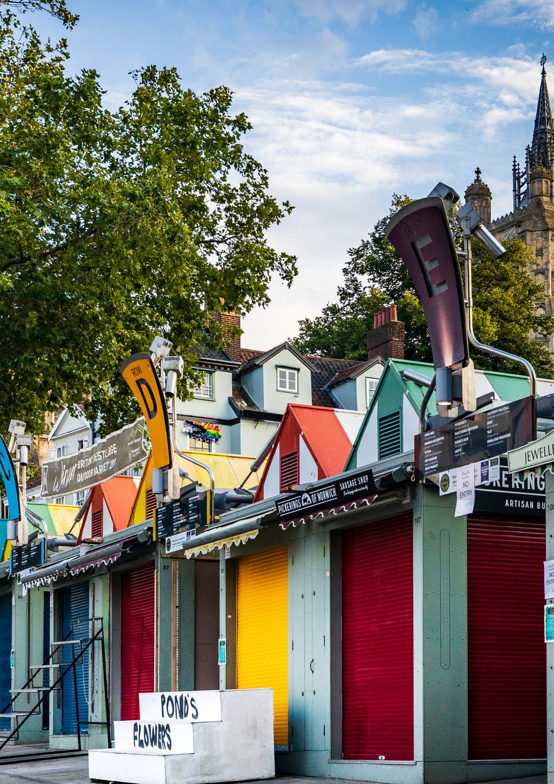 The coloured stalls of Norwich Market