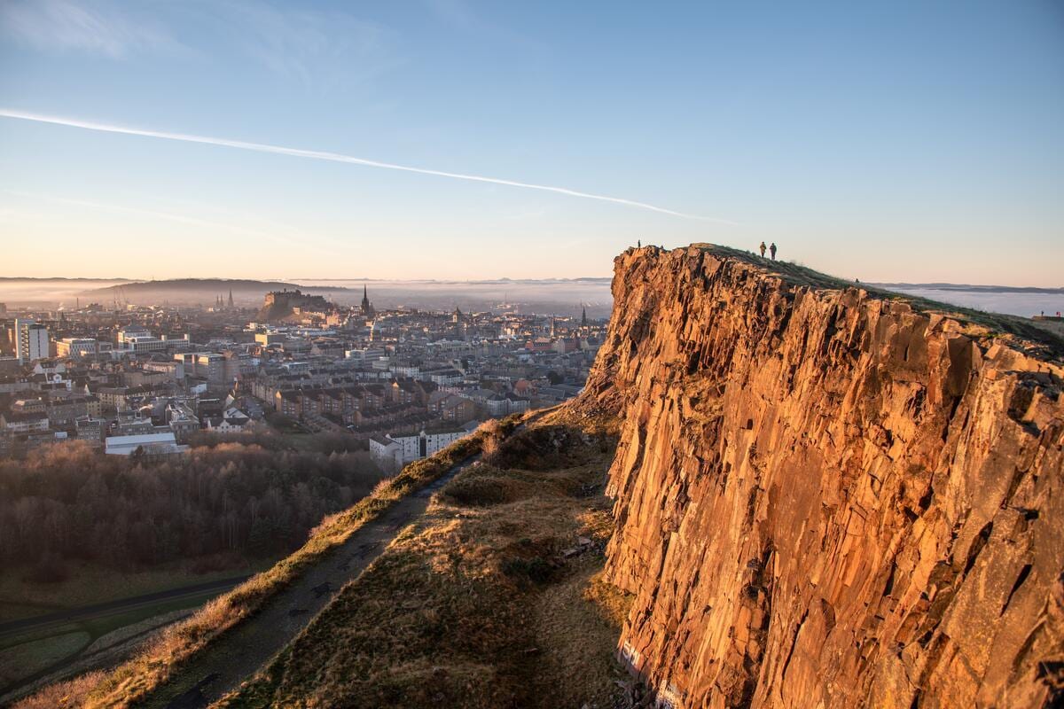 Sunrise over the city from Salisbury Crags